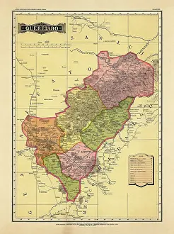 Historical Map of the Country of Mexico, Published in 1885. Estados Unidos Mexicanos, Queretaro