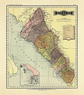 Prints of Historical Map of the Country of Mexico, Published in 1885. Copyright has expired on this artwork. Digitally restored. Estados Unidos Mexicanos, Sinaloa Journey Through Time: Discover Extraordinary Historical Maps and Plans: Historical Map of the Country of Mexico