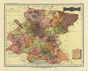Prints of Historical Map of the Country of Mexico, Published in 1885. Copyright has expired on this artwork. Digitally restored. Estados Unidos Mexicanos, Guanajuato Journey Through Time: Discover Extraordinary Historical Maps and Plans: Historical Map of the Country of Mexico