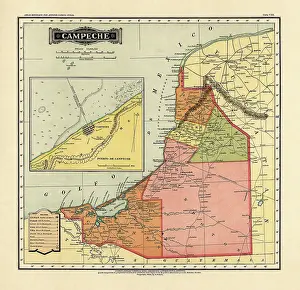 Prints of Historical Map of the Country of Mexico, Published in 1885. Copyright has expired on this artwork. Digitally restored. Estados Unidos Mexicanos, Campeche Journey Through Time: Discover Extraordinary Historical Maps and Plans: Historical Map of the Country of Mexico