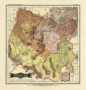 Prints of Historical Map of the Country of Mexico, Published in 1885. Copyright has expired on this artwork. Digitally restored. Estados Unidos Mexicanos, Morelos Journey Through Time: Discover Extraordinary Historical Maps and Plans: Historical Map of the Country of Mexico
