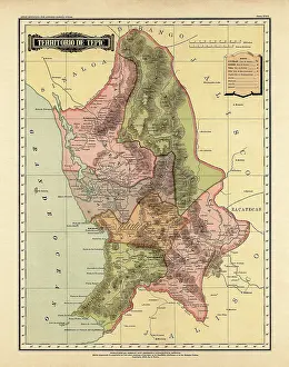 Prints of Historical Map of the Country of Mexico, Published in 1885. Copyright has expired on this artwork. Digitally restored. Estados Unidos Mexicanos, Territorio De Tepic Journey Through Time: Discover Extraordinary Historical Maps and Plans: Historical Map of the Country of Mexico