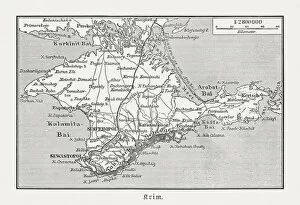 Images Dated 30th August 2018: Historical map of Crimea (Ukraine / Russia), wood engraving, published in 1897