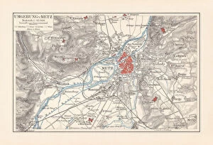 Images Dated 25th October 2018: Historical map of Metz and surrounding, France, lithograph, published 1897