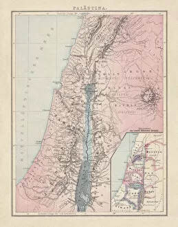Middle East Gallery: Historical map of Palestine with the twelve tribes of Israel