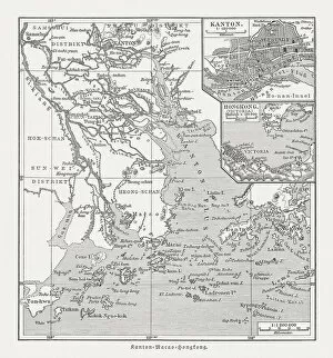 Images Dated 16th August 2018: Historical map of the Pearl River Delta, woodcut, published 1897
