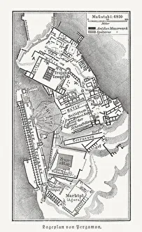 Images Dated 29th November 2018: Historical map of Pergamon (Asia Minor), wood engraving, published 1897