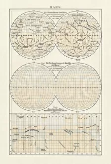 Images Dated 10th October 2018: Historical map of planet Mars, lithograph, published in 1897