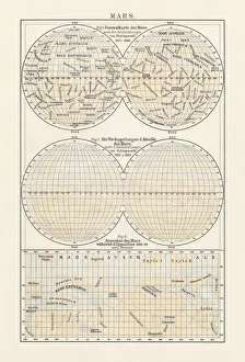 Images Dated 10th October 2018: Historical map of planet Mars, lithograph, published in 1897