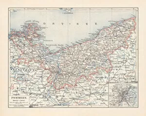 Images Dated 8th December 2018: Historical map of Pomerania, Germany and Poland, lithograph, published 1897