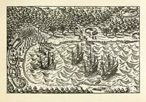 Commercial Dock Gallery: Historical Map of Van Noort at the Island of Principe, 1599