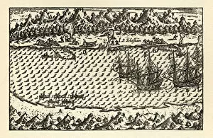 Images Dated 26th May 2016: Historical Map of Van Noort at Porto Deseado, 1598