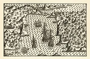 103626 Collection: Historical Map of Van Noort at Rio de Janeiro, 1598