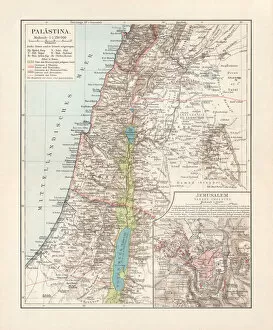 Images Dated 1st December 2018: Historical maps of Palestine and Jerusalem, lithograph, published in 1897