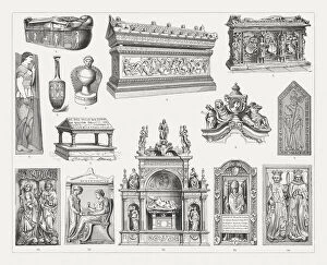 Images Dated 28th June 2018: Historical tomb monuments, wood engravings, published in 1897