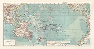 Historical topographic map of Oceania, lithograph, published in 1897