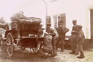 History of the automobile, participants of the Paris-Amsterdam race in their cars, probably in the Houffalize region, 1898, France, digitally restored reproduction from a 19th-20th century original
