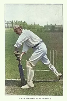 Prints of History of Cricket, Batsman playing drive to cover, 19th Century vintage photograph, Victorian sports, Lionel Charles Hamilton Palairet Digital Vision Vector Prints: History of Cricket, Batsman playing drive to cover