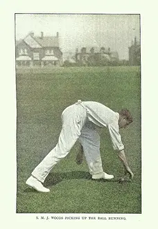 History of Cricket, Fielder picking up the ball, 19th Century vintage photograph, Victorian sports