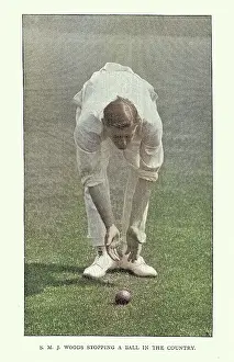 History of Cricket, Fielder stopping the ball, 19th Century vintage photograph