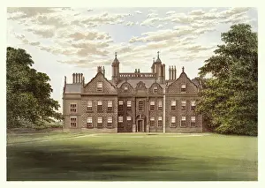 History English Architecture, stately home built of Red Brick, Willesley Hall, Ashby-de-la-Zouch, 19th Century Landscape Art