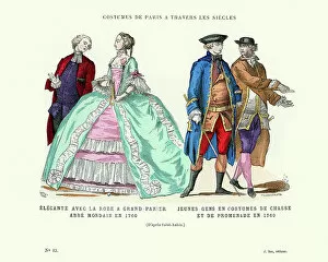 Images Dated 1st October 2016: History of Fashion, French men and woman from 1760