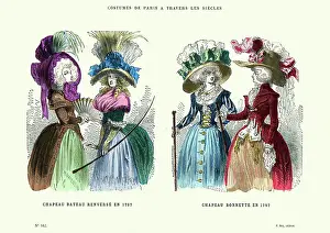 Prints of Vintage engraving of History of Fashion, Womens French Costumes 18th Century Fashion Trends Through Time Prints: History of Fashion, Womens French Costumes 18th Century