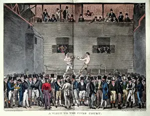 Prints of History of Sport, Boxing match, Boxers fighting at the Fives Court, St Martin's Street, London, 1822, by Robert Cruikshank In the Ring: The Art of Boxing: History of Sport, Boxing match