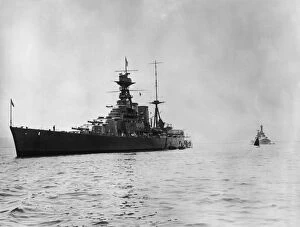 Topical Press Agency Gallery: HMS Hood at Table Bay in Cape Town with the HMS Repulse behind