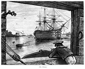Images Dated 24th June 2011: HMS Victory at Portsmouth (Victorian engraving)