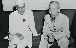 Hanoi Prints: Ho Chi Minh Sitting and Talking With Nehru Jawaharlal