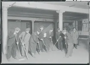 Relief Prints: Hoboes Posing With Brooms
