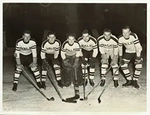 Prints of (Original Caption). Connecticut: Yale Hockey Players Start Practice. The Yale Hockey team when it started practice for the winter season at New Haven, Connecticut the other day Frozen Moments: A Journey Through Hockey History: Hockey Players Posing for Camera