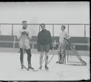 Prints of (Original Caption). January 7, 1915. Left to Right: C. F. Cutler, captain of Williams College hockey team and Torrey, captain of Columbia College hockey team Frozen Moments: A Journey Through Hockey History: Hockey Players Posing On The Rink