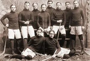 Prints of (Original Caption). College Hockey team Frozen Moments: A Journey Through Hockey History: Hockey Team Posing Together