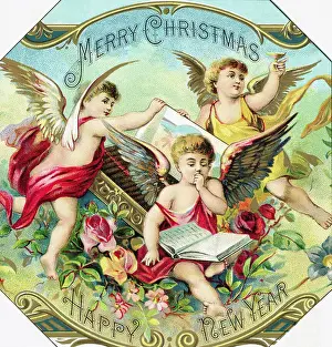 Greeting Card Prints: Holiday Card with Cherubs by Schmidt & Company