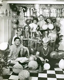 Holiday party in decorated rumpus room