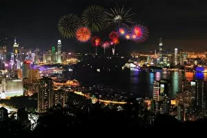 Images Dated 12th June 2011: Hong kong city with firework