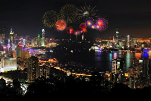 Images Dated 12th June 2011: Hong kong city with firework