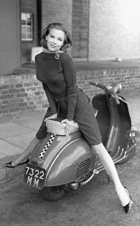 Tv Series Prints: Honor Blackman Posing on Motor Scooter