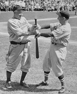 Cooperstown Prints: Honus Wagner and Eddie Collins Playing With Bat