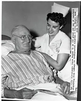 Honus Wagner in Hospital Bed With Nurse