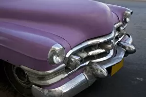 Hood of 1950s purple Cadillac