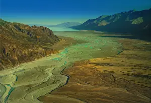 Mt Cook New Zealand Prints: Hooker river Aerial, Mount-cook Aoraki National Park, south island, New Zealand