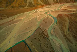 Mt Cook New Zealand Prints: Hooker river Aerial, Mount-cook Aoraki National Park, south island, New Zealand