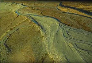 Mt Cook New Zealand Prints: Hooker river Aerial, Mount-cook Aoraki National Park, south island, New Zealand