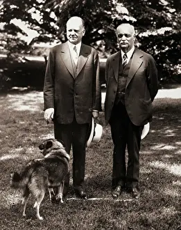 Republican Prints: Hoover and Charles Curtis Outside with Dog
