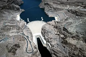 Prints of BOULDER CITY, NEVADA - July 05 : Hoover Dam (NV) recorded its Highest Water Level at 1 A Timeless Collection of Hoover Dam Photography: Hoover Dam Aerial View