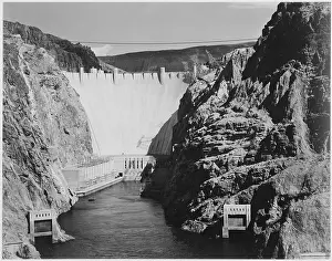 Prints of A black and white photograph of the Hoover Dam A Timeless Collection of Hoover Dam Photography: Hoover Dam And Colorado River