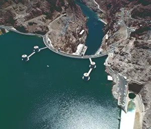 Prints of BOULDER CITY, NV - July 05: Hoover Dam (NV) recorded its Highest Water Level at 1 A Timeless Collection of Hoover Dam Photography: Hoover Dam Overflow